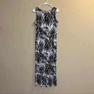 Tiana B. Sleeveless Black White Palm Leaf Printed Maxi Dress Slit Size S…